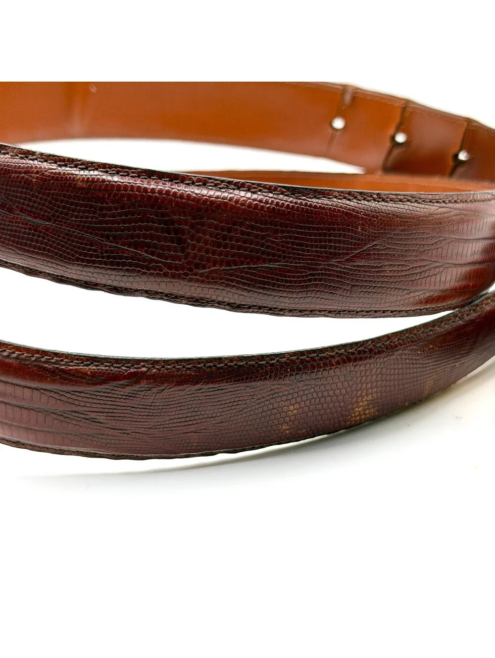 Vintage 90s Jos A Bank Brown Leather Lizard Embossed Belt